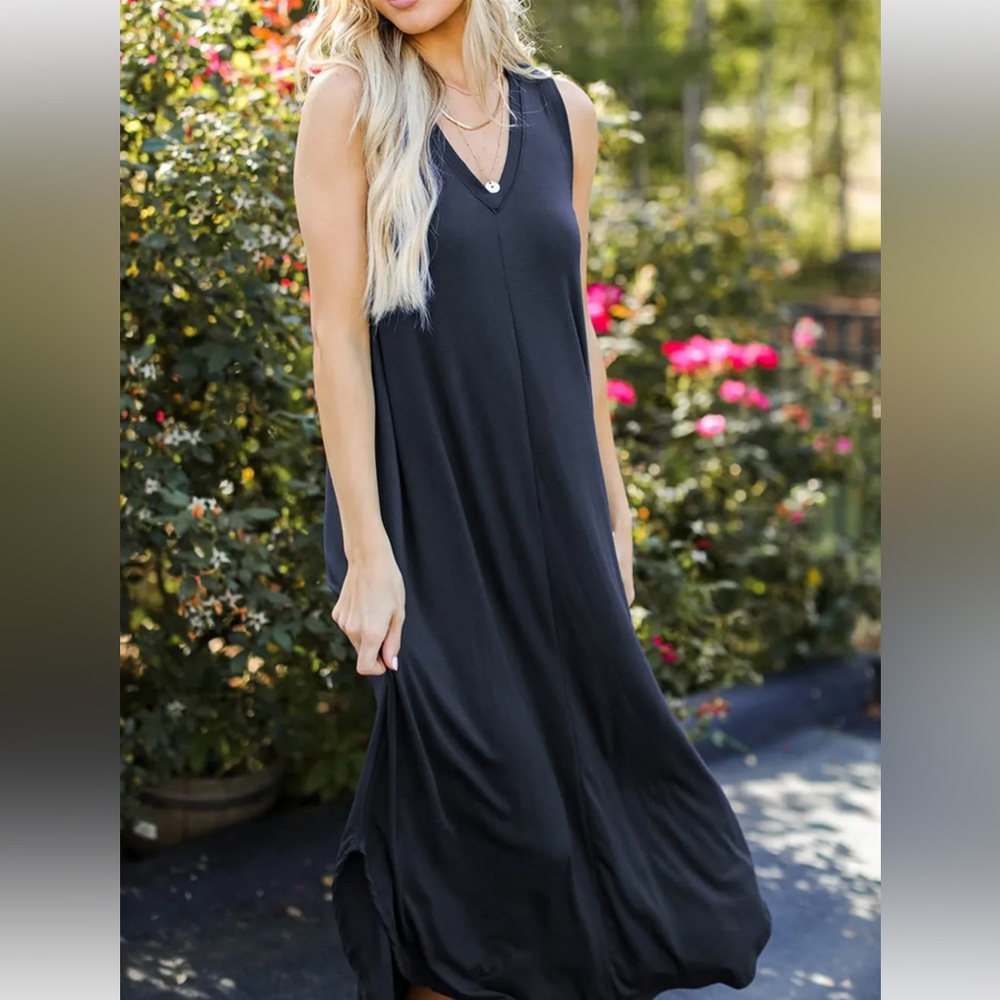 Full Size V-Neck Midi Tank Dress